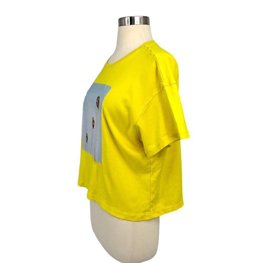 Father's Daughter Boxy Tee Shirt Yellow Size M Short Sleeve Crop Palm Trees - Picture 4 of 10